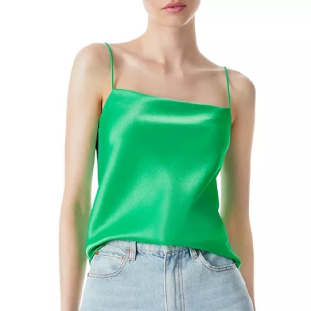 Alice + Olivia Top Kelly Green Harmon Camisole Sleeveless Square Neckline Sz XS